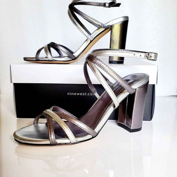 NINE WEST Obvi Ankle Strap Dress Silver Sandals SIZE 6,5 NEW WITH BOX - Picture 5 of 7